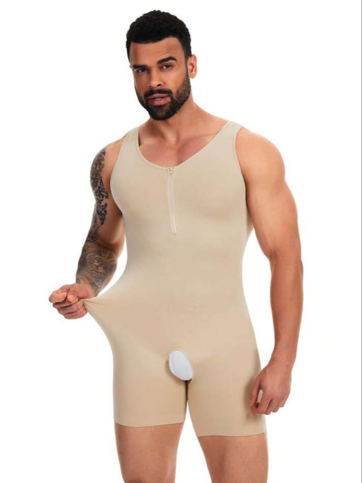 Men's Full Body Compression Shapewear Suit – Slimming Bodysuit with Front Zipper